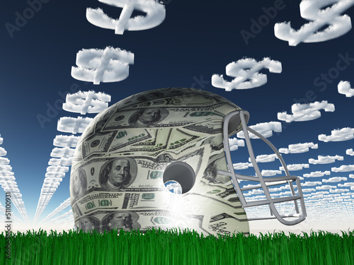 Illustration: US Currency Helmet on Grass US Currency Helmet on Grass