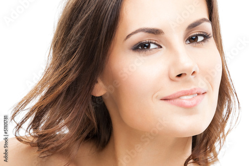 Photo: Portrait of beautiful woman, on white Portrait of beautiful woman, on white