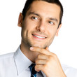 Portrait of thinking businessman, on white