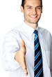 Business man giving hand for handshake, isolated