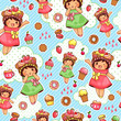 seamless pattern with cute girls and sweets