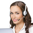 Support phone operator in headset, isolated