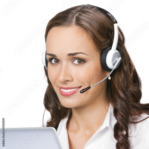 Photo: Support phone operator in headset, isolated Support phone operator in headset, isolated