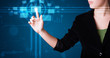 Woman pressing high tech type of modern buttons