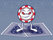 Poker Chip Character Standing on Two Poker Cards