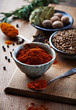 Assorted spices in small containers