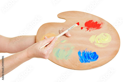 Photo: Hände mit Pinsel und Mischpalette Hände mit Pinsel und Mischpalette