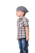 Angry capricious preschool kid on white