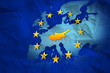 Illustration: Cyprus contour at the creased map of European Union Cyprus contour at the creased map of European Union