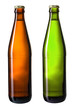 brown and green bottles of beer isolated on white with clipping