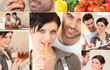 Mosaic of couple cooking together