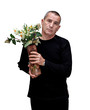 homme offrant des fleurs