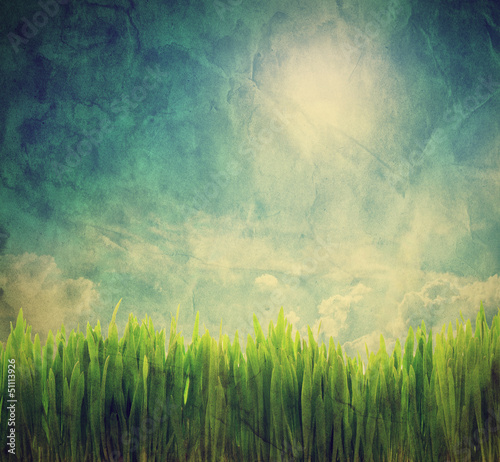 Photo: Vintage, retro image of nature landscape. Grunge canvas texture Vintage, retro image of nature landscape. Grunge canvas texture
