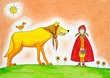 Little red riding hood, child's drawing, watercolor painting