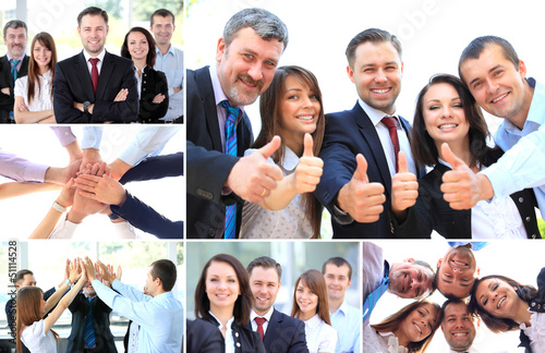 Photo: Collage of business partners in suits and symbols of unity Collage of business partners in suits and symbols of unity