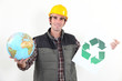 A manual worker promoting recycling.