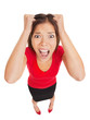 Terrified woman with appalled expression