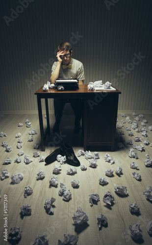 Photo: Vintage writer feeling fatigued begins to nod off Vintage writer feeling fatigued begins to nod off