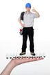 Handyman giving the thumbs-up whilst standing on giant hand