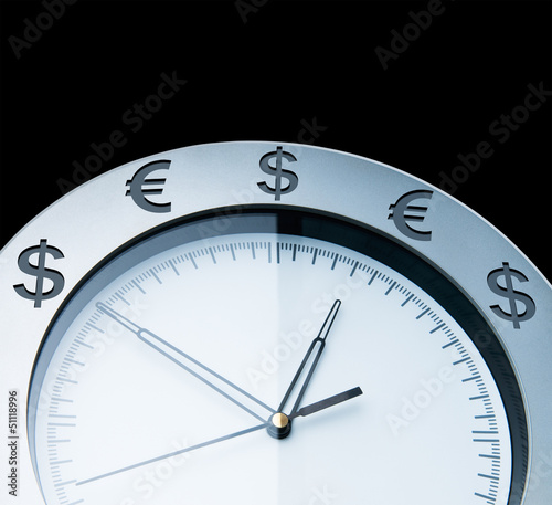 Illustration: Currency clocks isolated on black Currency clocks isolated on black