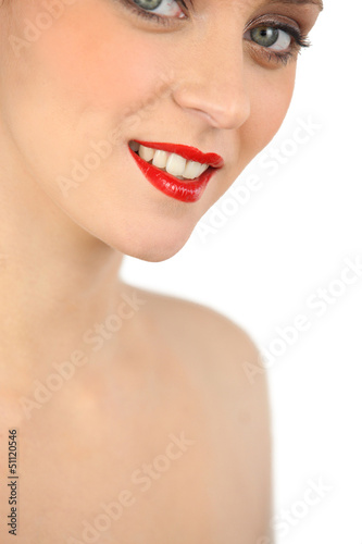 Photo: Portrait ob woman wearing red lipstick Portrait ob woman wearing red lipstick