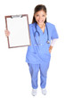 Medical nurse woman or doctor showing clipboard