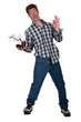 Strange man stood with burnt plant