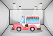 Vector: A pink ice cream car inside the garage A pink ice cream car inside the garage
