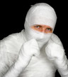 Completely bandaged man is ready to fight