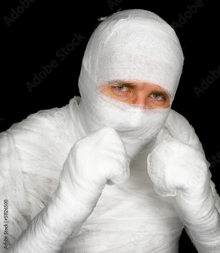 Photo: Completely bandaged man is ready to fight Completely bandaged man is ready to fight