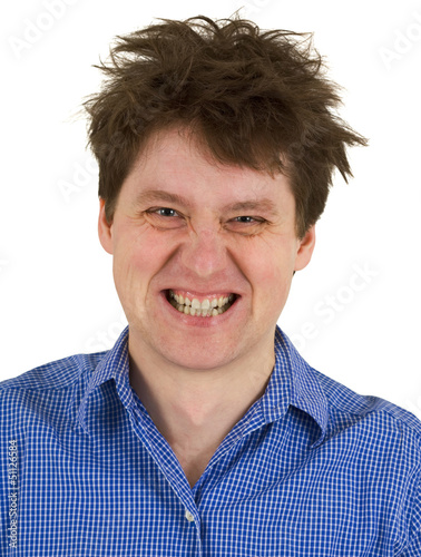Photo: Dishevelled madman isolated on white background Dishevelled madman isolated on white background