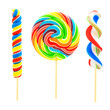 Three unique lollipop candies isolated on white