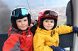 Two happy boys in cable car