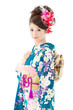 Beautiful asian kimono woman on white background