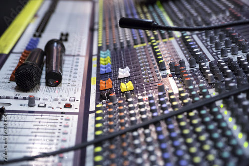Photo: View on sound mixer with regulation buttons View on sound mixer with regulation buttons