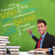 man writes branding concepts