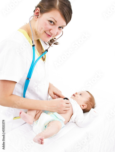 Photo: baby examination with stethoscope baby examination with stethoscope