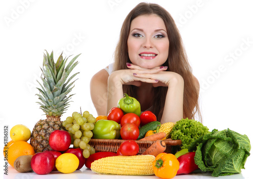 Photo: Beautiful woman with vegetables and fruits Beautiful woman with vegetables and fruits