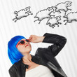 girl with blue wig counting sheep