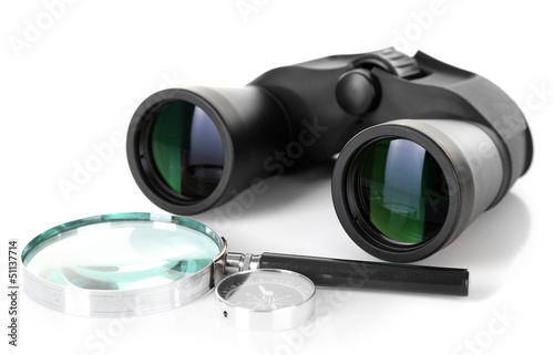 Photo: Black modern binoculars with magnifying glass and compass Black modern binoculars with magnifying glass and compass