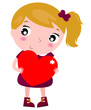 Vektor: First love - cute little girl holding red heart isolated on whit First love - cute little girl holding red heart isolated on whit
