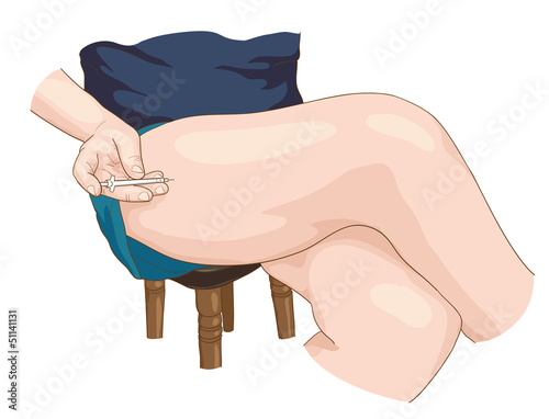 Vector: Insulin injection in a leg. Insulin injection in a leg.