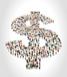 Group of business people forming a big shape of money symbols