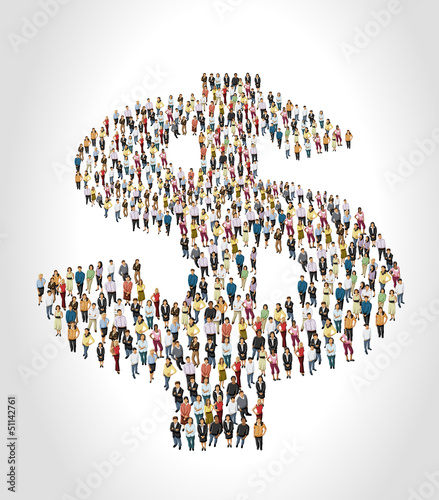Vector: Group of business people forming a big shape of money symbols Group of business people forming a big shape of money symbols