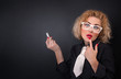 Ignoramus professor woman with chalk, know-nothing concept