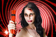 Danger. Zombie holding explosives in a terror act