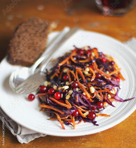 Photo: Portion of warm salad with red cabbage Portion of warm salad with red cabbage
