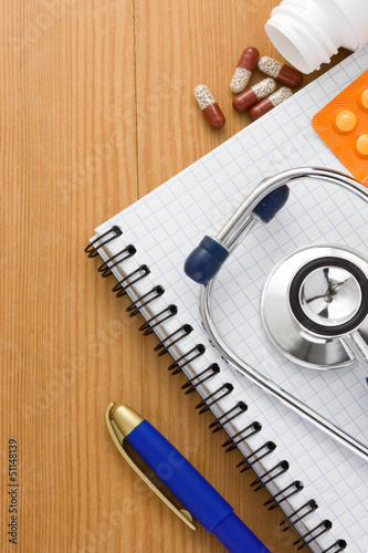 Photo: medical stethoscope with pills medical stethoscope with pills