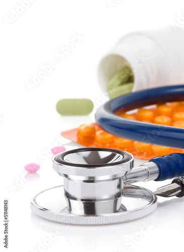 Photo: medical stethoscope with pills medical stethoscope with pills