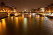 night panorama of Seine river in Paris